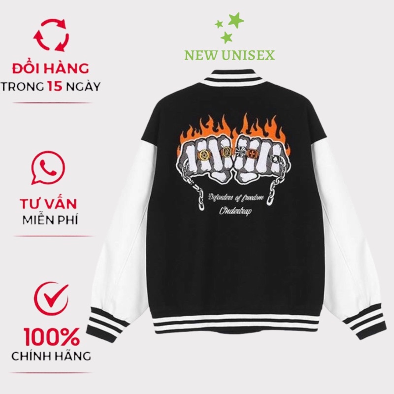 Áo Khoác Bomber Nam Chất Nỉ Ngoại Dày Cao Cấp  in Chữ D Phối Hình 2 Nắm Đấm Kiểu Dáng Thể Thao Form Thoải Mái [New Unise