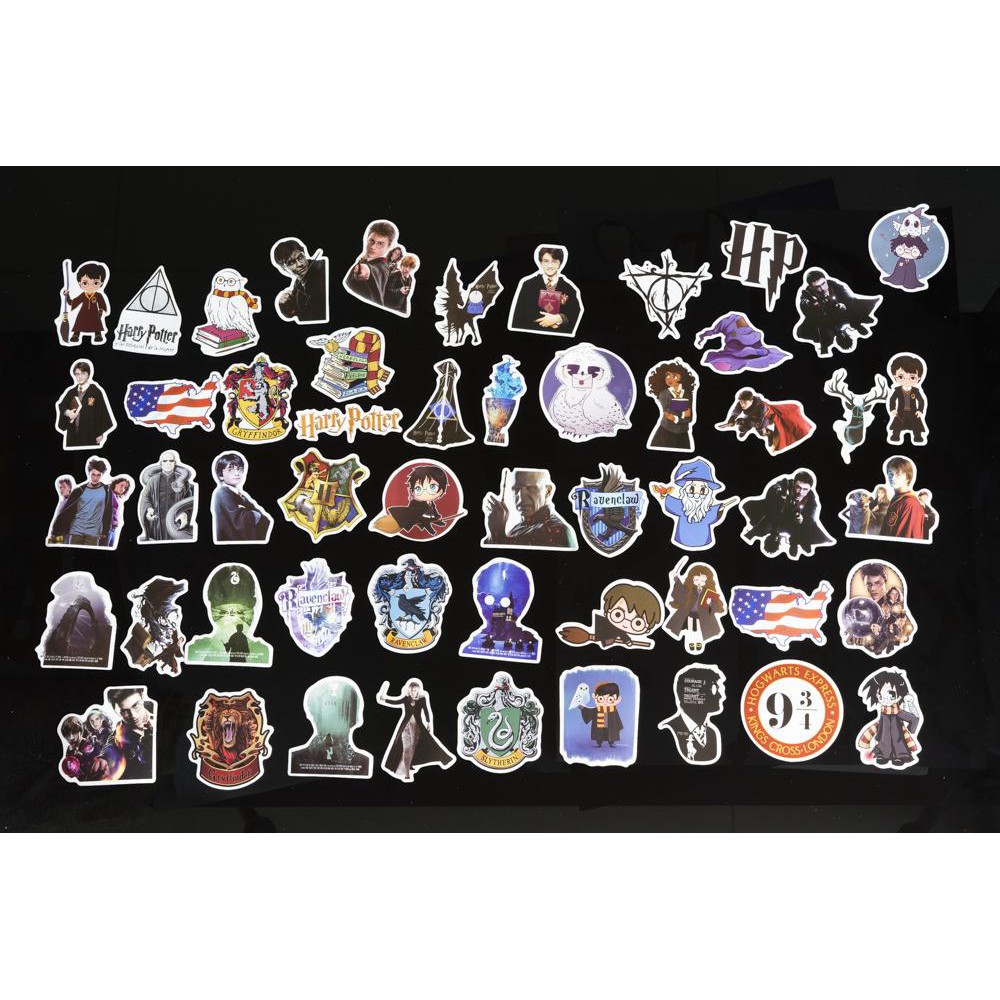 Bộ 50 sticker dán chủ đề Harry Potte trang trí laptop, vali, xe máy, xe đạp, guitar,đàn ukelele, mũ bảo hiểm,... cute