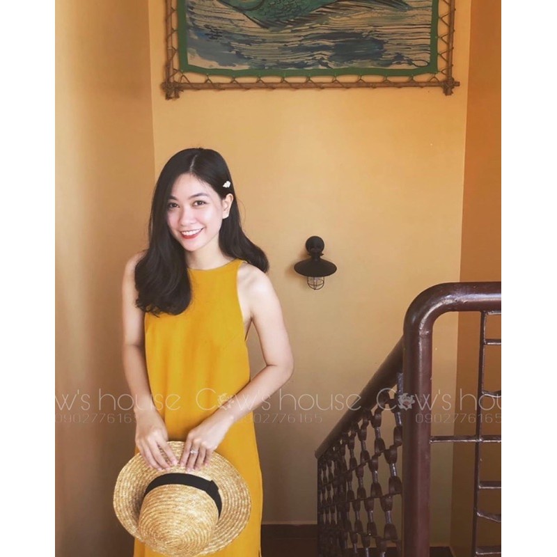 Đầm midi nơ lưng vàng / trắng / đen