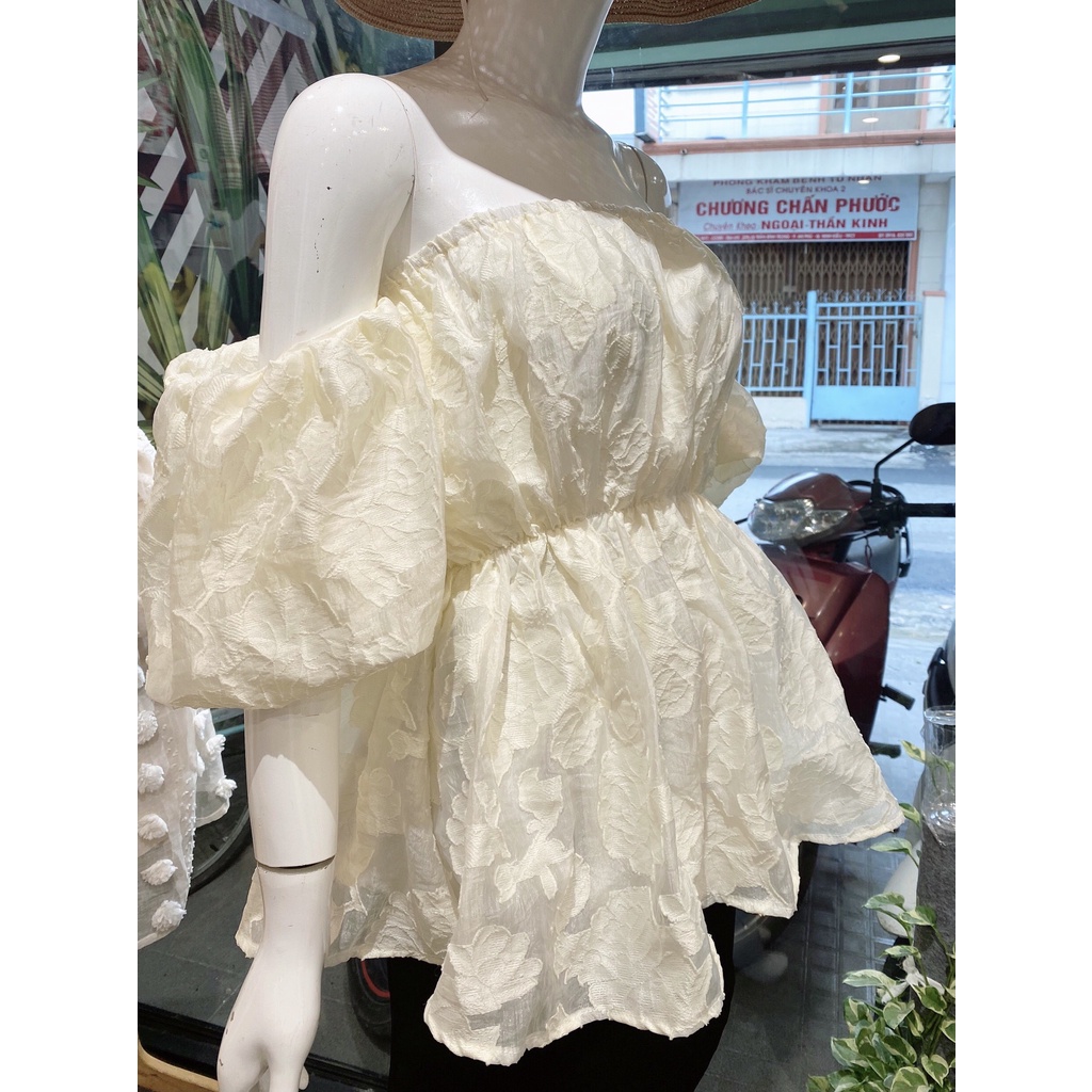 Áo gấm trễ vai tay phồng bigsize cao cấp ảnh thật  n223-622
