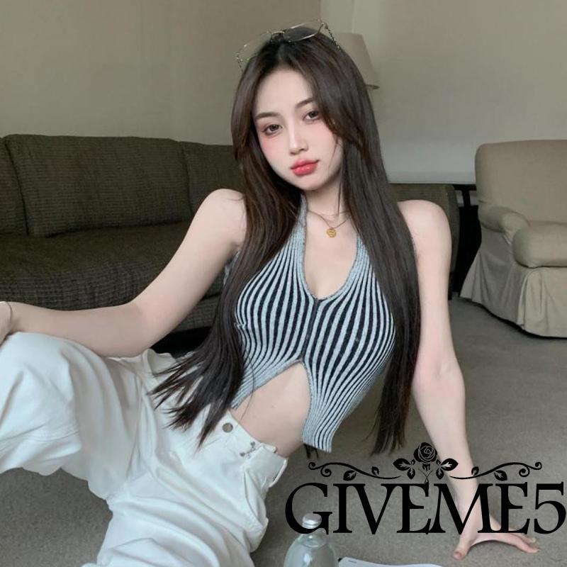 Áo Lửng Không Tay Cổ Yếm Xẻ Tà Gợi Cảm Cho Nữ