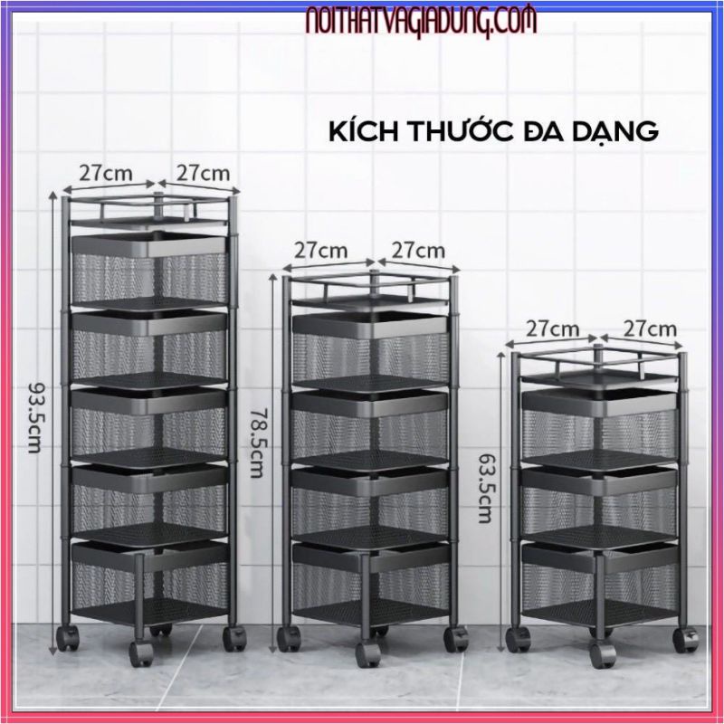 Kệ vuông xoay để rau củ quả, đồ gia dụng có bánh xe xoay 360°