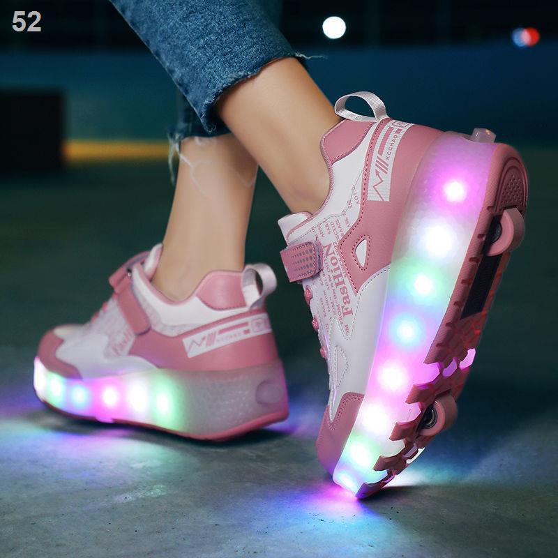 Heelys hai -giày bánh xe siêu nhẹ có cho bé trai và gái Giày đi bộ bùng nổ, lăn nút vô hình tự động của trẻ