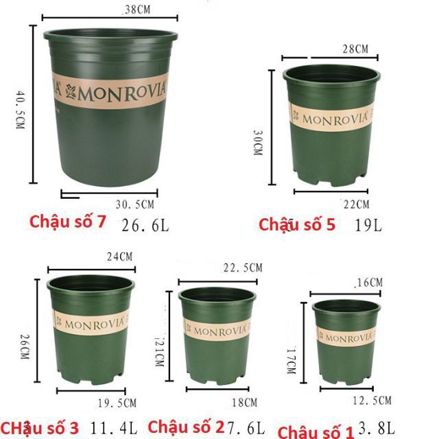 Chậu nhựa MONROVIA 2 màu sắc 4 kích thước 1GL 2GL 3GL 5GL Việt Nam - Chậu trồng cây cảnh