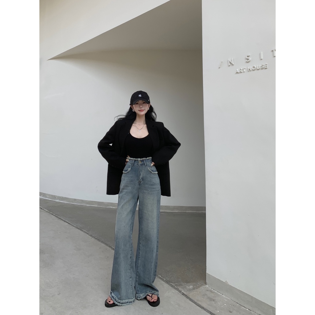 Quần jeans Nữ Lưng Cao Ống Rộng Thời Trang Hàn Quốc Mới