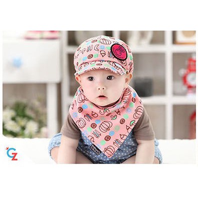 Set mũ lưỡi trai kèm khăn yếm cho bé sơ sinh 0-8 tháng