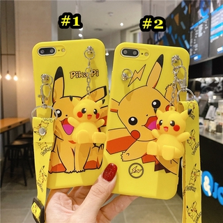 Ốp điện thoại mềm họa tiết Pikachu có dây đeo dành cho iPhone 6 6s 7 8 Plus X XS Max XR 11 Pro Max