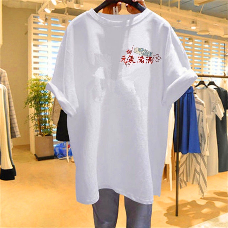 Áo Thun 100% Cotton Tay Ngắn Dáng Rộng In Họa Tiết Thời Trang Mùa Hè Phong Cách Hàn Quốc Cho Nữ