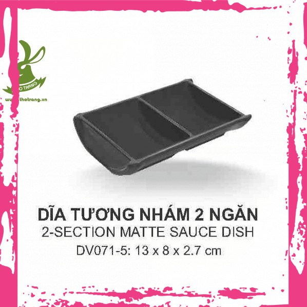 [Mẫu Mới]Dĩa Nước Chấm 2 Ngăn Nhựa Melamine Màu Đen Nhám 13*8*4cm Srithai Superware DV036-7.5