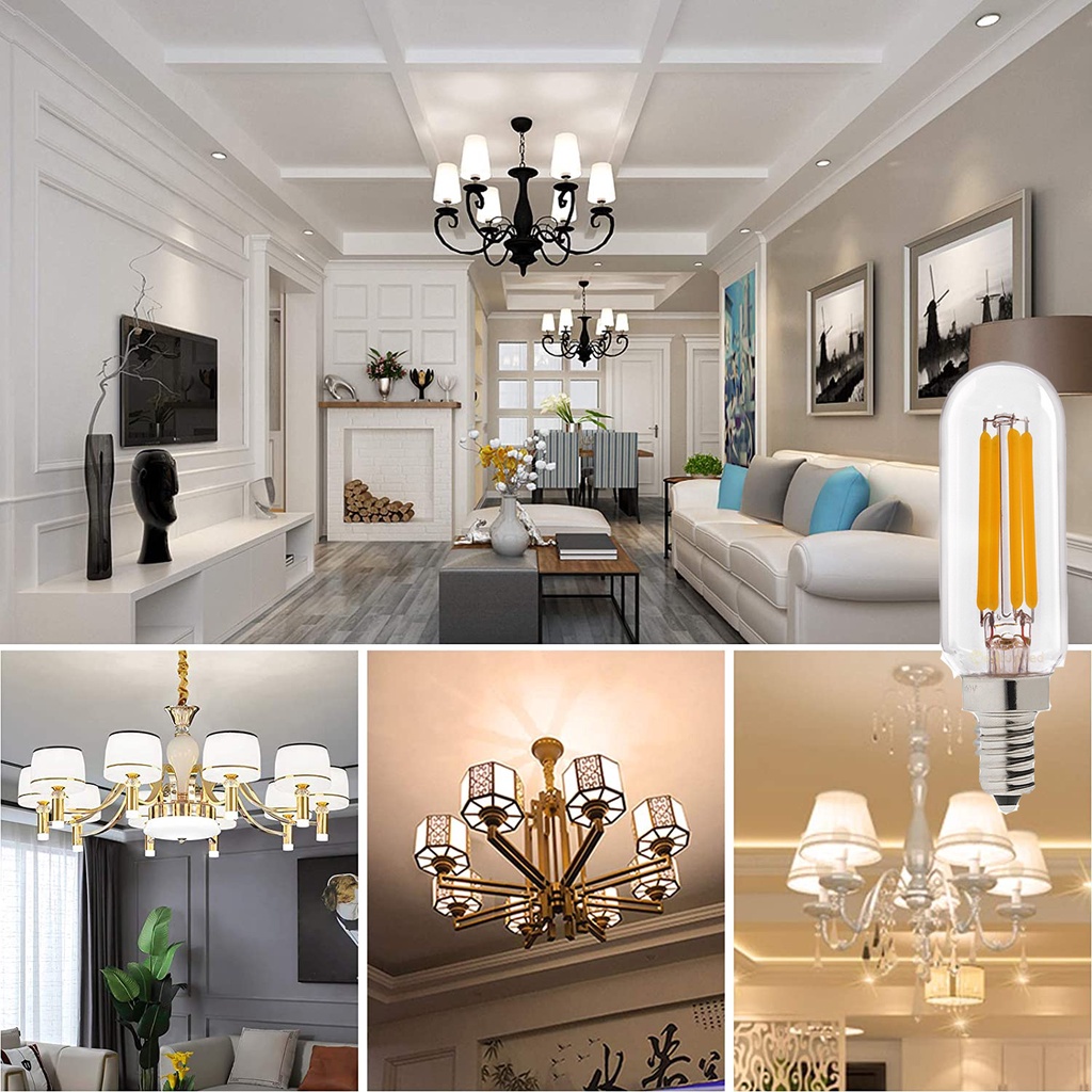 Set 6 Bóng Đèn LED Dây Tóc Edison Blub T25 E12 E14 4W 90% Tiết Kiệm Năng Lượng Trang Trí Nội Thất