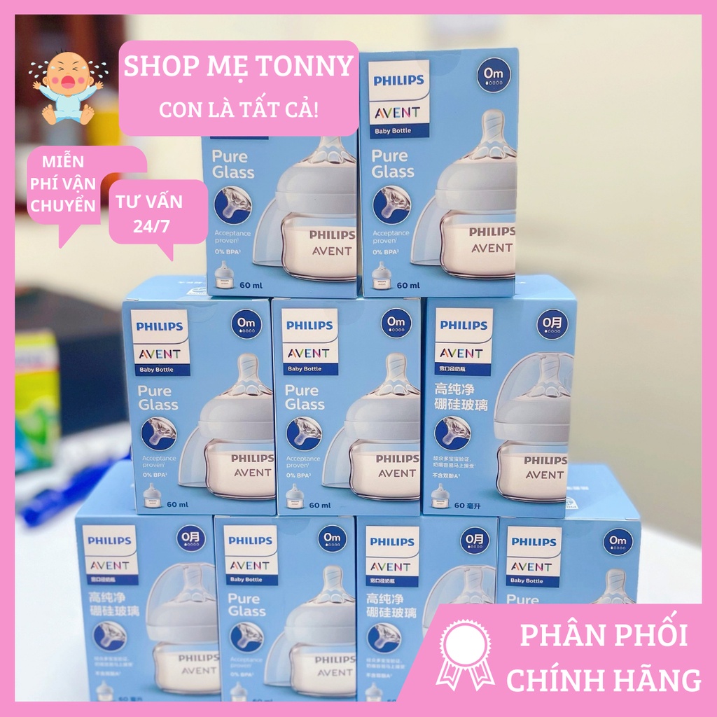 Bình sữa thuỷ tinh Philips Avent 60ml núm 0 mẫu mới nhất