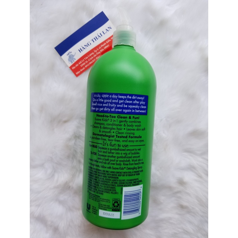 HƯƠNG TÁO 1180ml-SỮA TẮM DẦU GỘI DẦU XẢ SUAVE KIDS 3IN1 USA