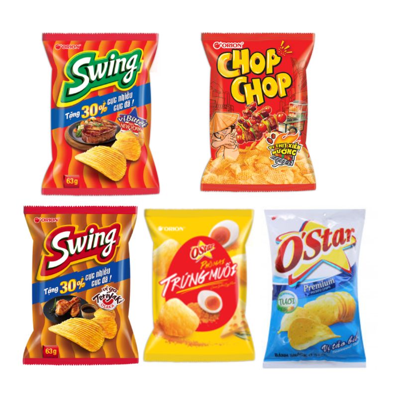 Lô 6 gói Snack khoai tây O'star Orion gói lớn 63g