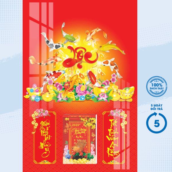 Lịch Gỗ Tết 2024 Tráng Gương Treo Tường Laminate - Chữ Lộc & Cá Koi 02
