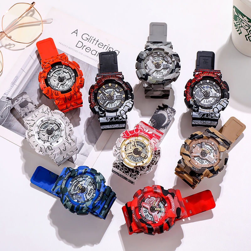 Đồng hồ thể thao unisex chống thấm nước chống sốc có đèn LED phong cách phim ONE PIECE