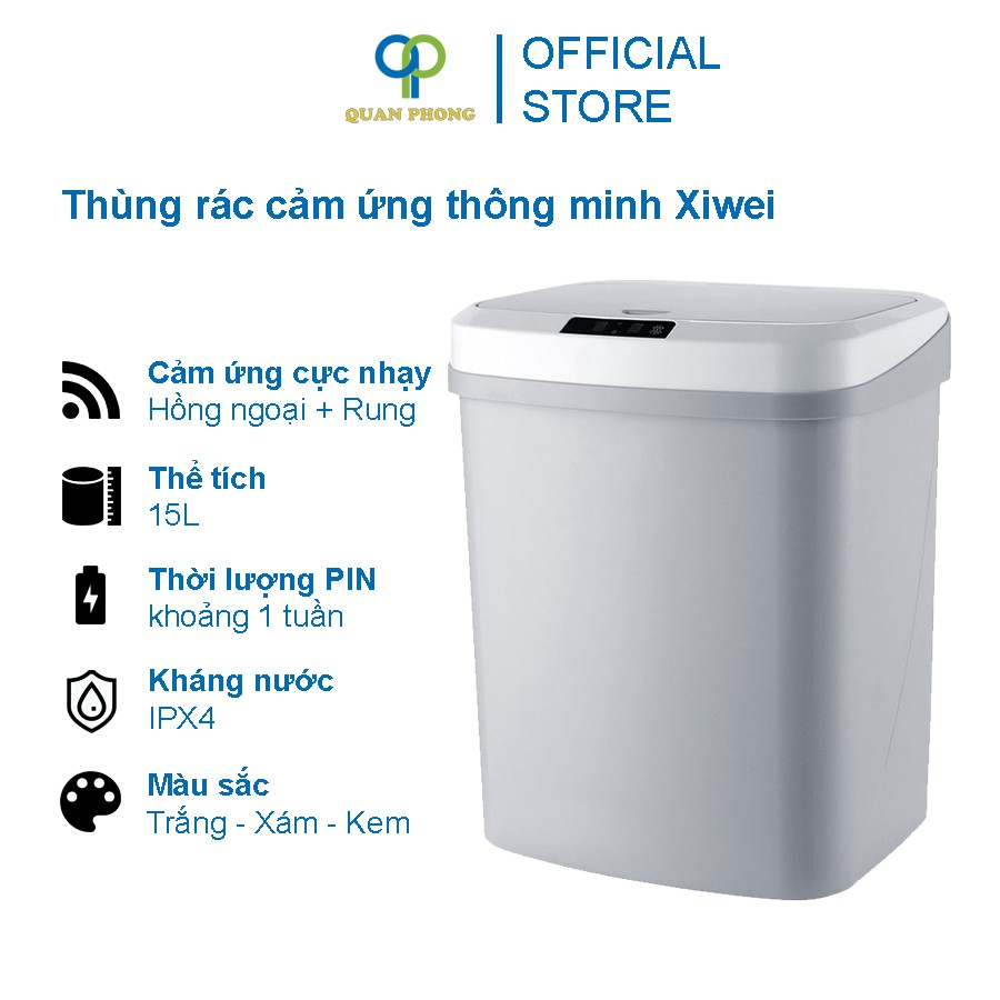 Thùng Rác Cảm Ứng Thông Minh Tự Động Đóng Mở Đầy Đủ Phụ Kiện Thể Tích 15L