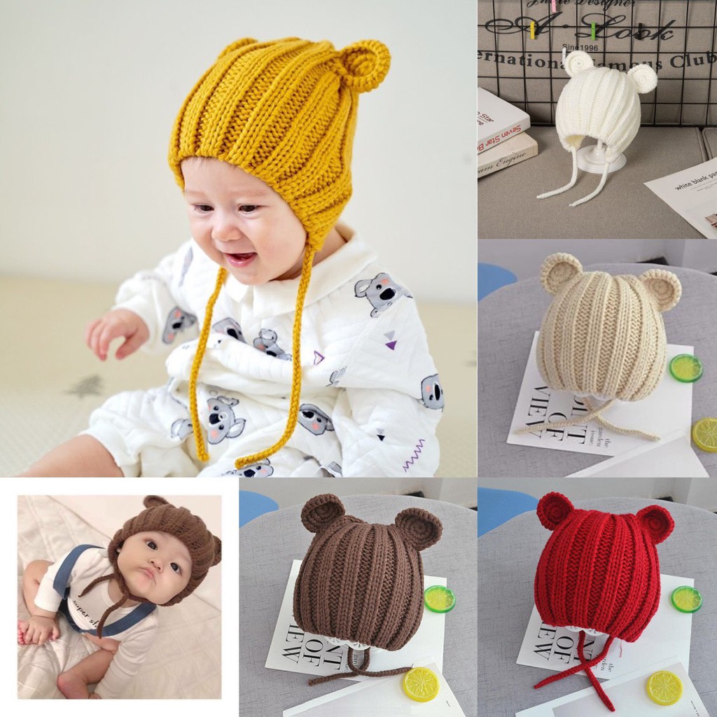 NÓN LEN GẤU CỘT DÂY KUTE CHO BÉ