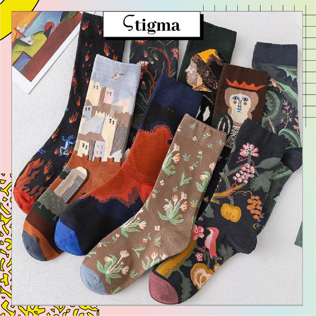 Tất cao cổ nam nữ nam họa tiết hình vintage vớ độc lạ - STIGMA