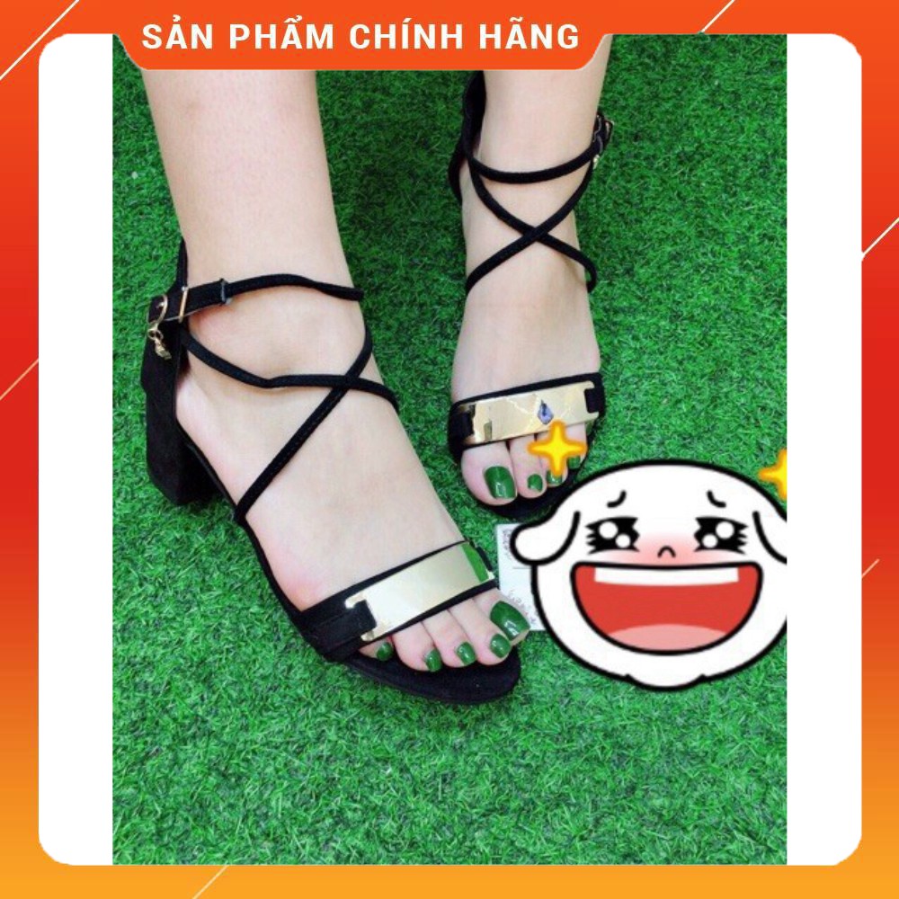 (FREESHIP 99K ) Dép Quai Hậu Nữ 💖FREESHIP💖 Giày Sandal Cao Gót 5cm mũi nhọn dây chéo quai kim loại sang chảnh màu ĐEN
