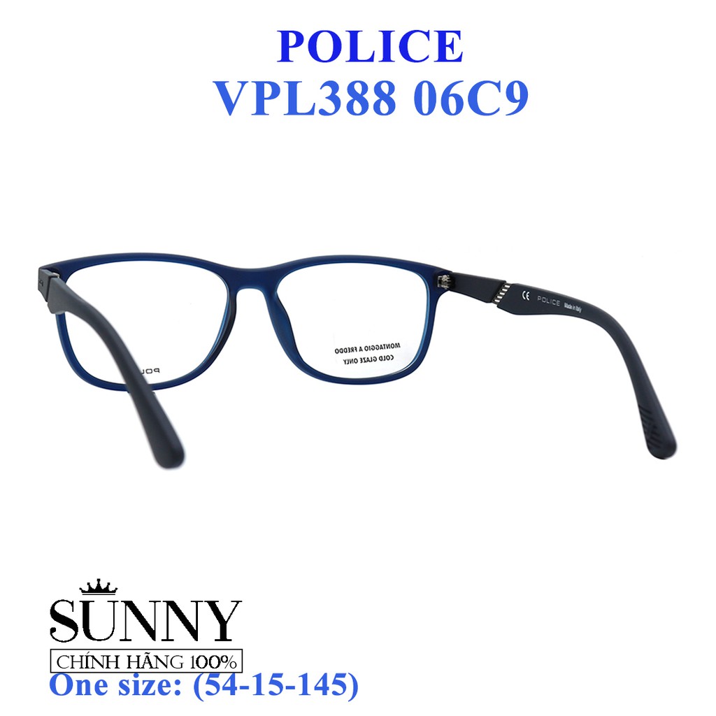 Gọng kính thời trang chính hãng Police VPL388 06C9 (54-15-145), thiết kế dễ đeo bảo vệ mắt