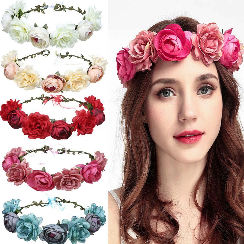 QQMALL Vòng Hoa Hồng Đỏ Đội Đầu Cho Cô Dâu
