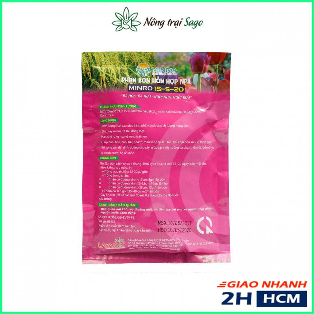 Phân Bón Kích Ra Hoa, Ra Trái - Nuôi Hoa, Nuôi Trái MINRO NPK 15-5-20 (Gói 1KG) - Nông Trại Sago