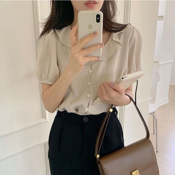 Áo Sơ Mi Tay Ngắn Phối Bèo Thời Trang Dành Cho Nữ 43802