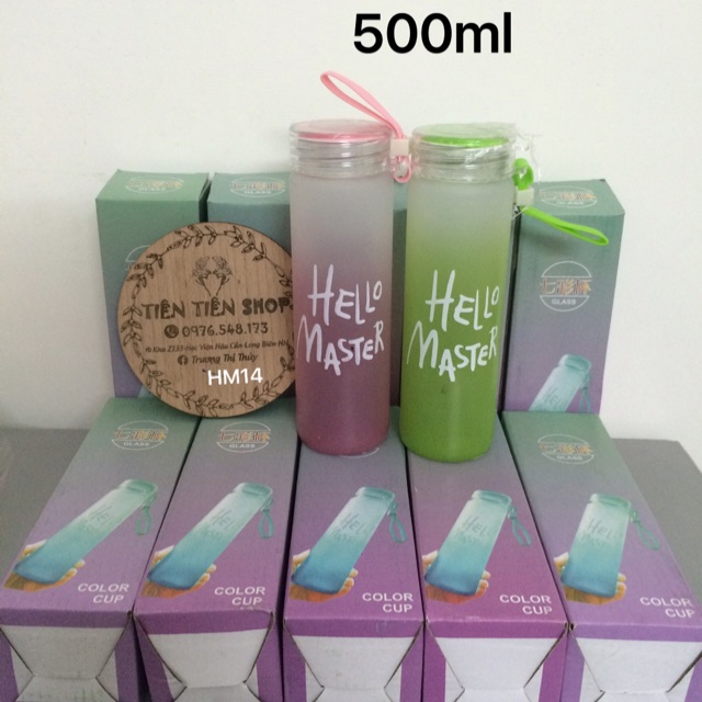 Chai thuỷ tinh 500ml dây xách Hello Master