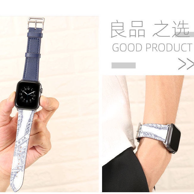 Hermès Dây đeo bằng da thật phong cách Retro cho đồng hồ thông minh Apple Watch 5 S4