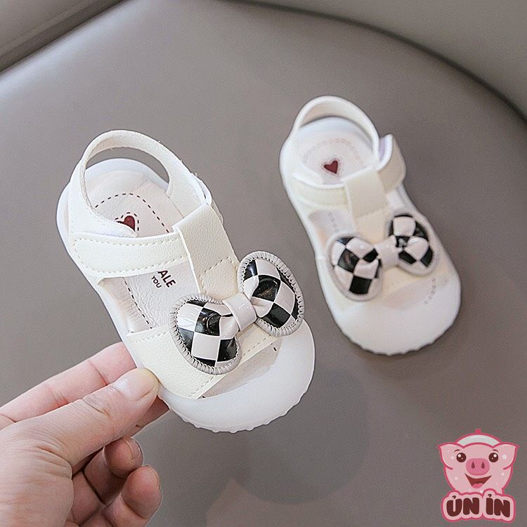 Sandal chống vấp tập đi quai dán phối Nơ caro đen-trắng dễ thương cho bé gái từ 0-2 tuổi mẫu mới nhất M887