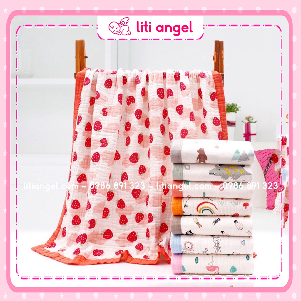 Khăn tắm, chăn tắm Aden xô 6 lớp có viền siêu mềm mịn 110x100cm