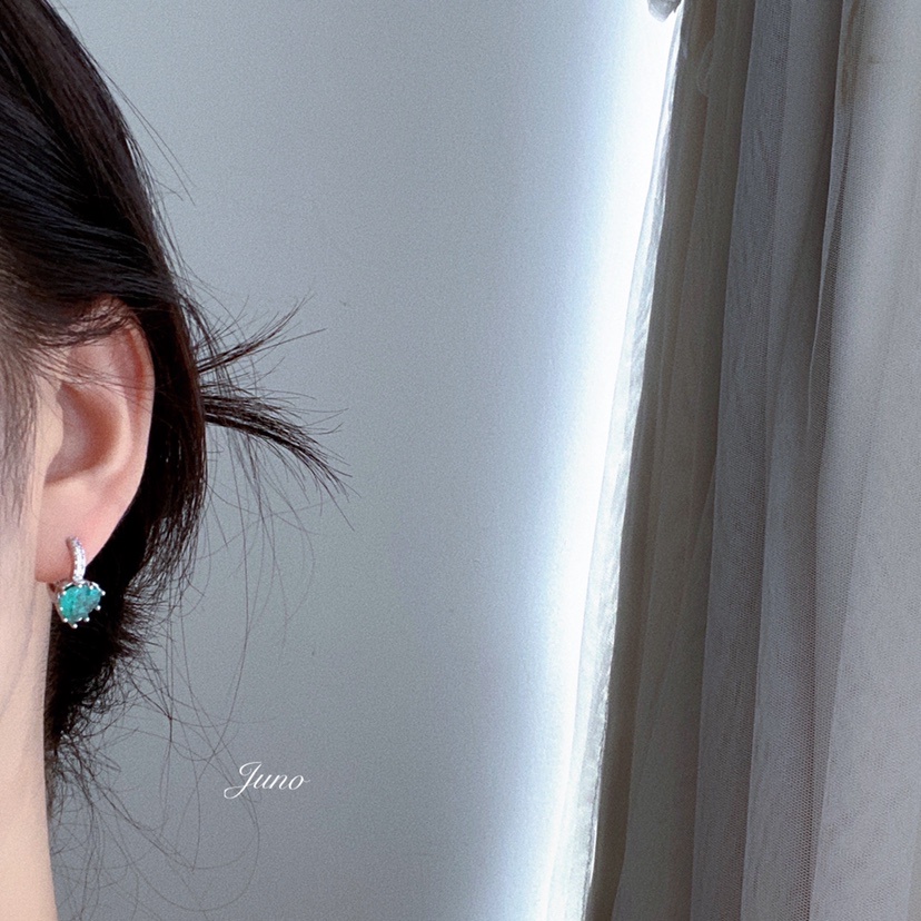 2022 Bông Tai Hình Trái Tim Đính Đá zircon Xanh Dương Phong Cách Hàn Quốc Mới