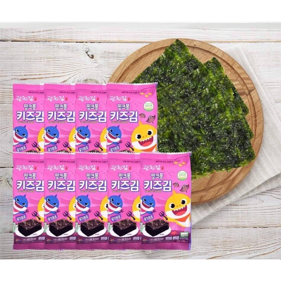 Rong biển tách muối hữu cơ pink fong Hàn Quốc cho bé ăn dặm, ăn liền, cuộn cơm, rắc cơm