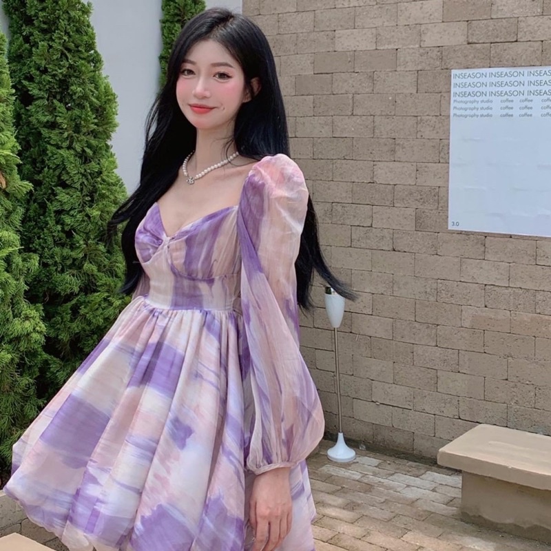 (ORDER) (BIGSIZE) Đầm Hoa Nhiều Màu Tay Phồng Cúp Ngực Bigsize