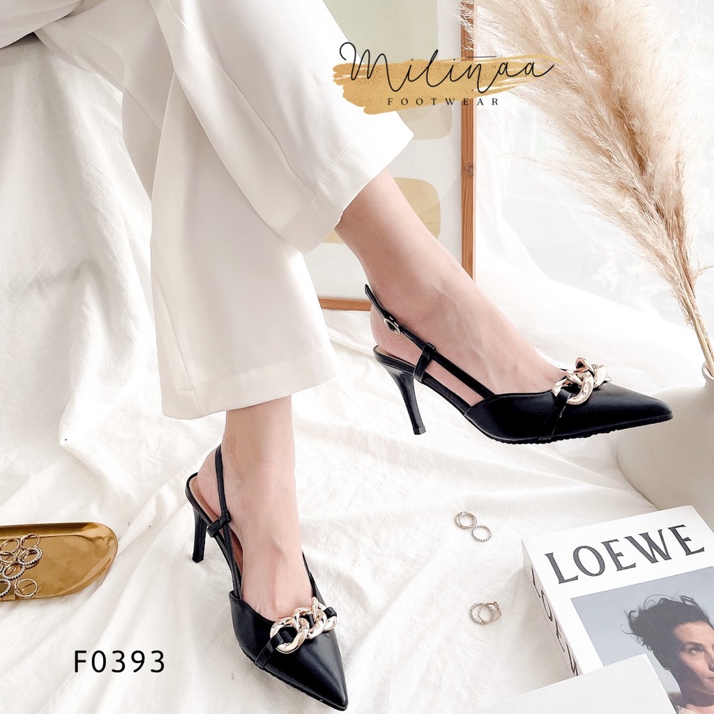 [Mã SKAMFSW175 giảm 10K đơn 50K] GIÀY CAO GÓT NỮ SLINGBACK GÓT NHỌN 7P BÍT MŨI PHỐI XÍCH TO F0393