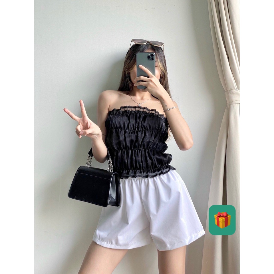 Áo ống kiếng croptop nhúm cực xinh , chất voan kiếng mềm mát