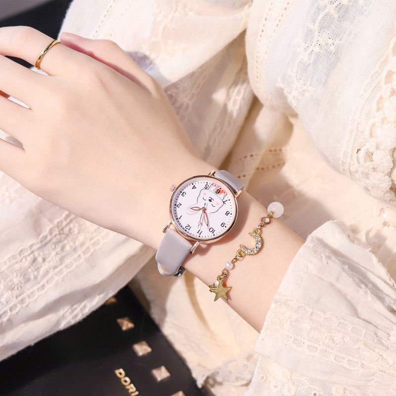 Đồng hồ hình thỏ con chống nước phối dây da đáng yêu dành cho bé gái