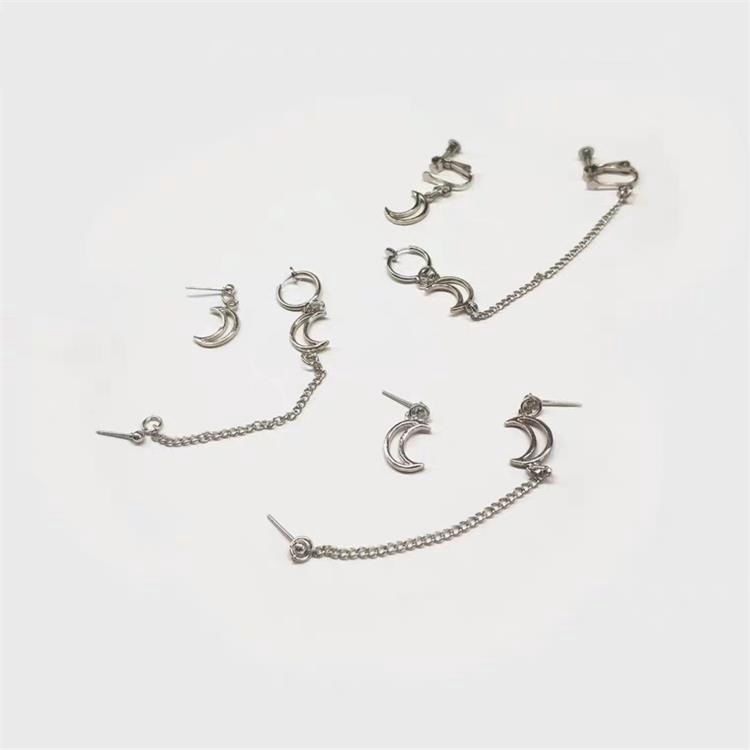 Khuyên Kẹp Vành Tai Hình Mặt Trăng Không Đối Xứng Phong Cách Harajuku