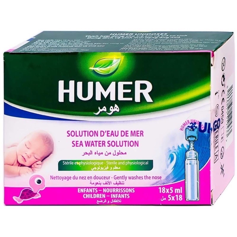 Dung dịch xịt vệ sinh mũi dạng ống nhỏ cho trẻ em và trẻ sơ sinh Humer Children – Babies (18x5ml/hộp)