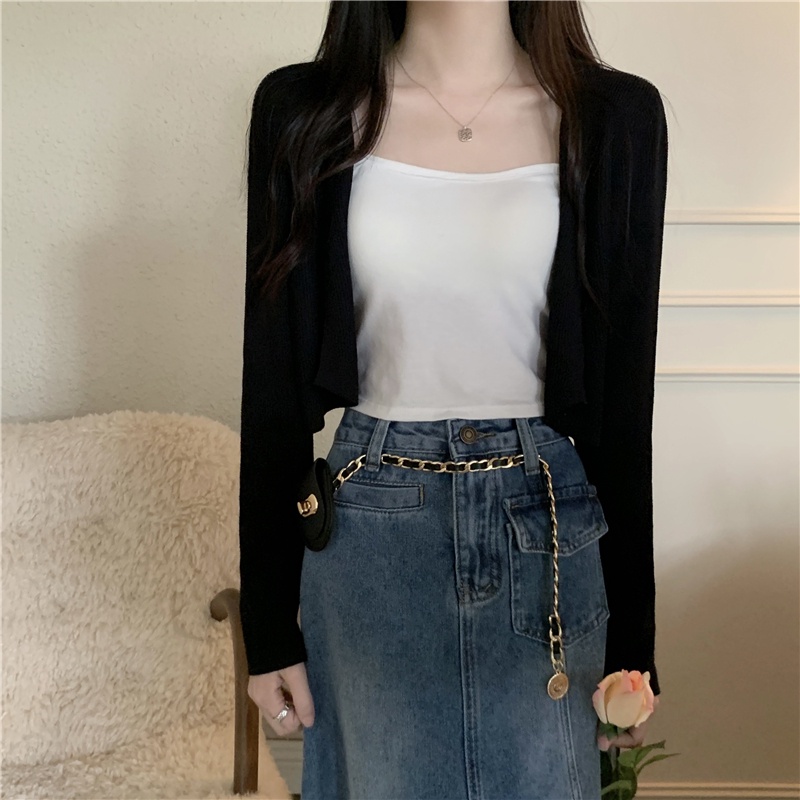 Áo cardigan SUXI dệt kim tay dài dáng rộng màu trơn đơn giản thời trang mùa hè cho nữ