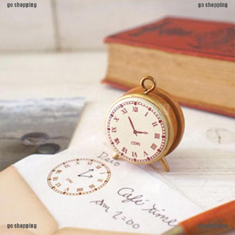 {go shopping}Wooden Rubber Stamp Seal Classic Alarm Clock For Diary Scrapbook Decor