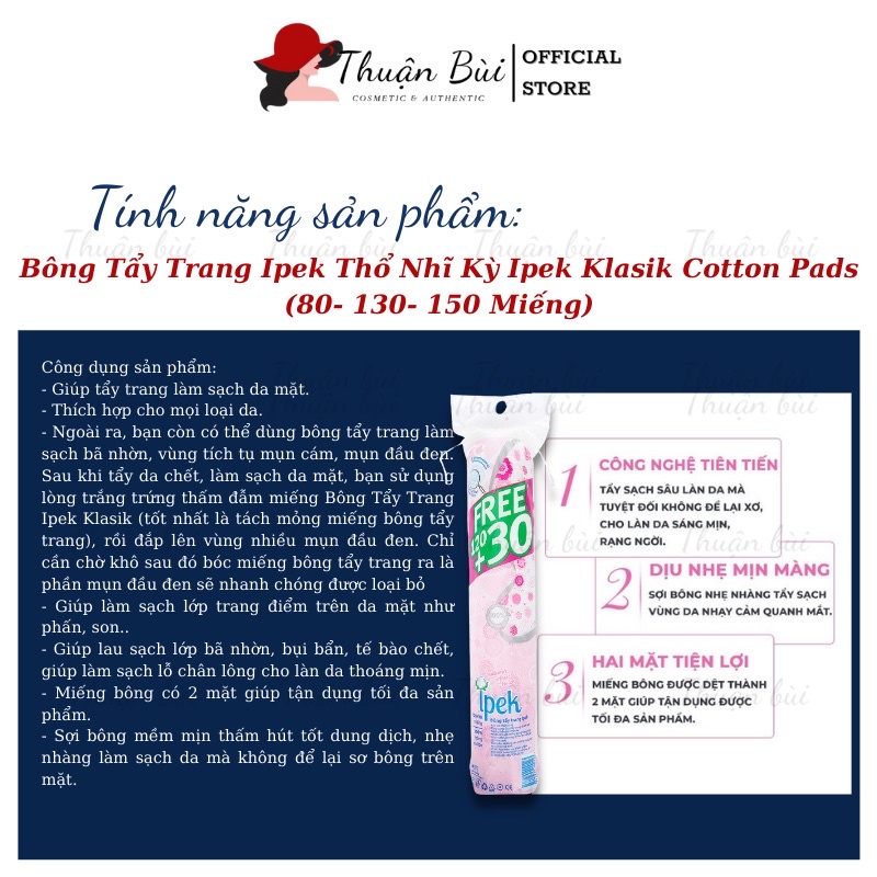 Bông Tẩy Trang Ipek Thổ Nhĩ Kỳ Ipek Klasik Cotton Pads 80 Miếng Và 150 Miếng