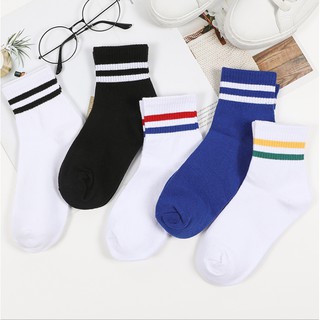 Tất Nữ Cổ Ngắn 2 Sọc Kẻ Ngang Phong Cách Vintage Hàn Quốc