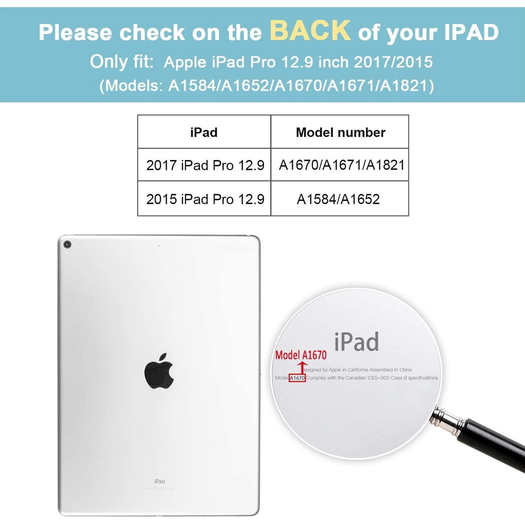 Bao Da Máy Tính Bảng Kèm Bàn Phím Có Thể Tháo Rời Cho iPad Pro 12.9 inch 2017/2015 [S.2nd Gen iPad Pro 12.9 inch 1st/2nd Gen