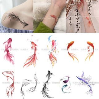 Ins hình xăm dán cổ chân hình cá koi cá vàng phong cách cá chép dễ thương wat
