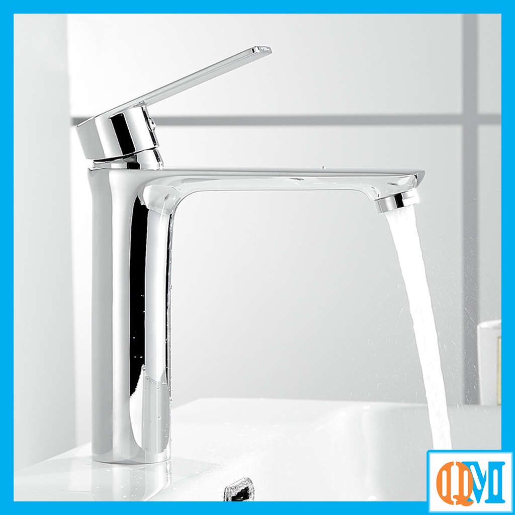 (kèm dây) Vòi chậu rửa mặt, vòi Lavabo inox Bóng 2 đường nước nóng lạnh thân trụ bằng loại 20 cm, 30 cm cần gạt vuông