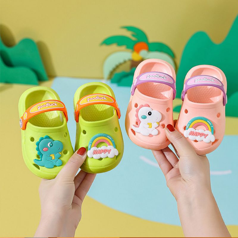 Dép Sandal Đế Mềm Chống Trượt Họa Tiết Khủng Long Cầu Vồng Dễ Thương Cho Bé