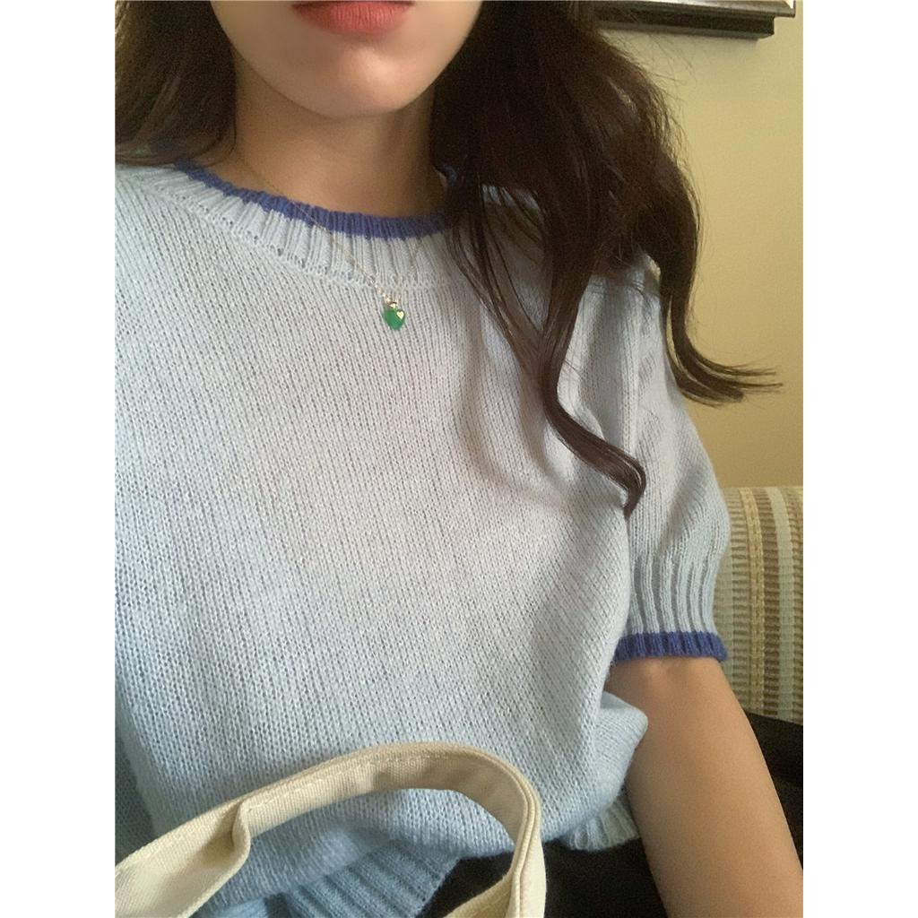 Áo Sweater Mỏng Cổ Tròn Ngắn Tay Thời Trang Sành Điệu 60675