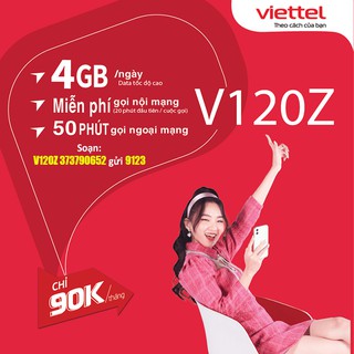 Sim 4G gọi free Viettel, 50 phút liên mạng 4Gb/ngày chỉ 90k/tháng