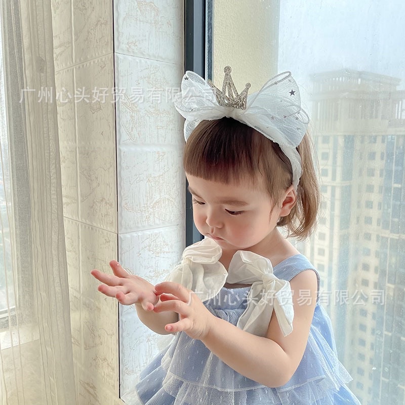 Bờm tóc voan vương miện công chúa phong cách Hàn Quốc đáng yêu cho bé